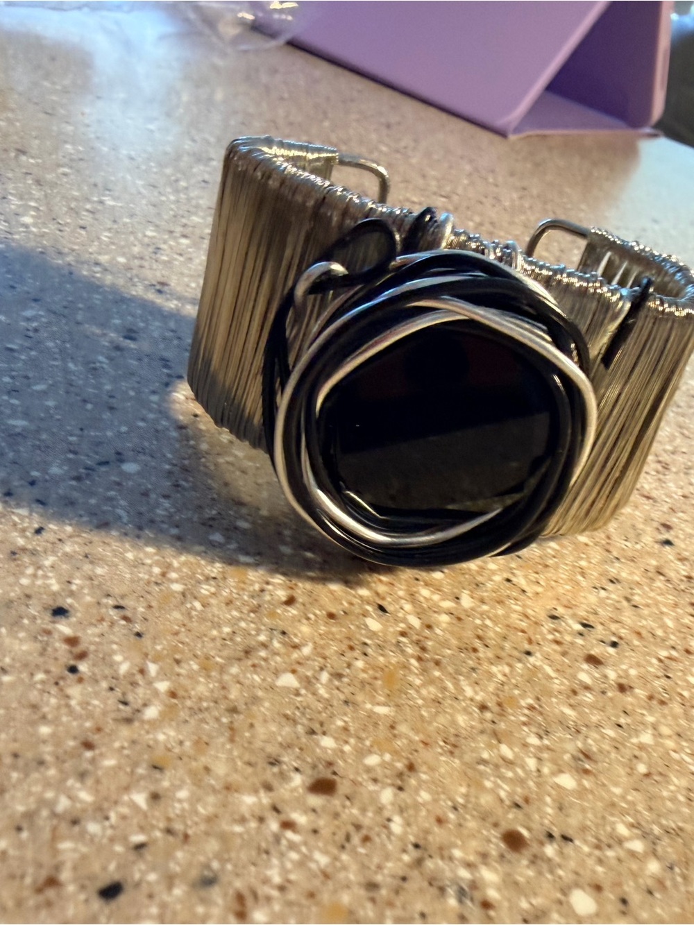 Silver-Tone Cuff Bracelet with Black Accent